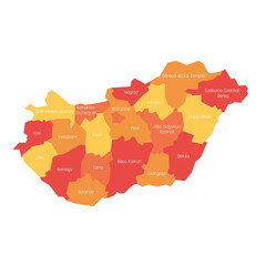 Hungary - administrative map of counties
