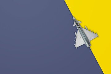 Eurofighter top view isolated on Ukrain blue and yellow backgorund for copy space