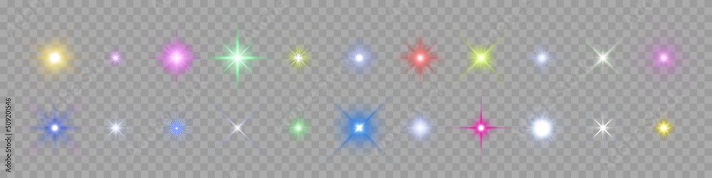 Aufkleber sparkle light stars. vector shine burst flare with glowing bright effect on transparent background