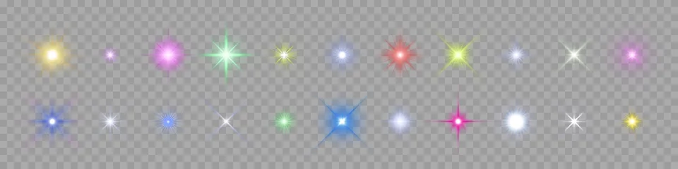 Foto auf Leinwand Sparkle light stars. Vector shine burst flare with glowing bright effect on transparent background © Ron Dale