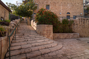 Jerusalem historic neighborhood Yemin Moshe big stone staircase