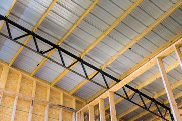 Construction site the building frame composition with metal joists storage built