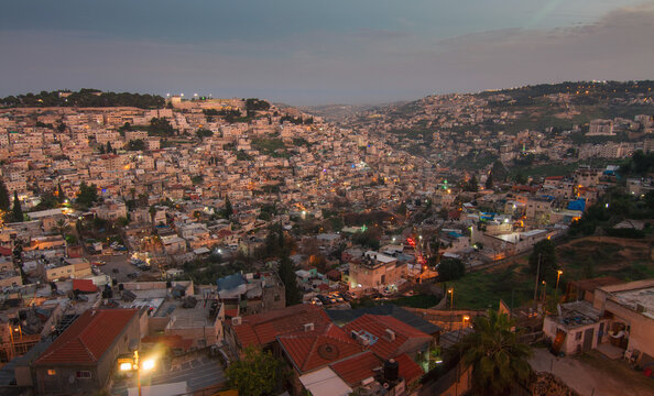 Arab Neighborhoods In Jerusalem. Gehenna Valley At Evening