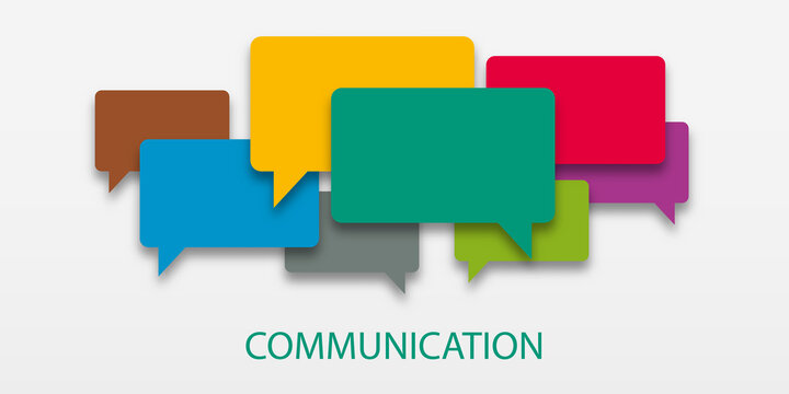 Vector illustration of communication concept. Word communication with colorful dialog speech bubbles. Paper cut style on white isolated background. Community concept