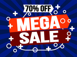 70% off mega sale. Super sale discount banner promotion.