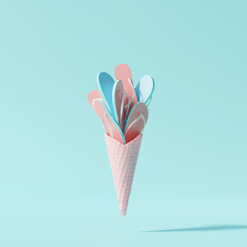 Creative idea summer concept. ice cream flip flops on pastel blue background. 3d rendering