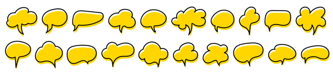Set of comic black and yellow speech bubbles on white background. Vector illustration.