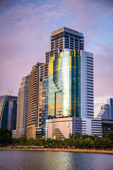Fototapeta premium Benjakitti Park or Benchakitti forest park new design walkway in central Bangkok, Thailand