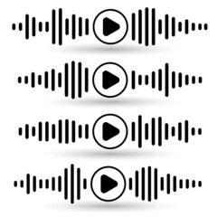 Voice message icon. Voice messages black icon with sound wave and microphone. Vector flat cartoon illustration for websites, podcasts and banners design. Set on white background