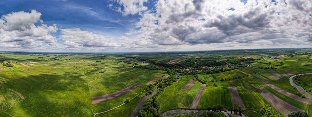 Drone Panorama Over Agriculture Landscape at Spring in Poland