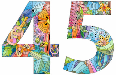 45 number vintage font. Engraving design. Vector illustration.