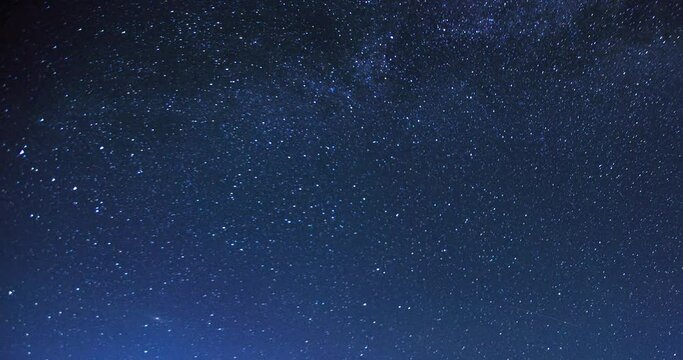 The starry sky on a dark night. Night movement of stars, the milky way moving across the sky. Timelapse