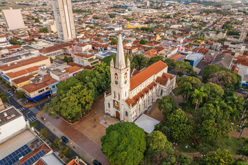 Sertaozinho, São Paulo / Brazil - Circa june 2022: Aerial image of the city of Sertaozinho, SP....