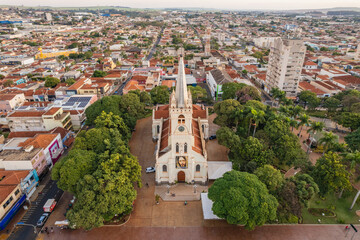 Sertaozinho, São Paulo / Brazil - Circa june 2022: Aerial image of the city of Sertaozinho, SP....