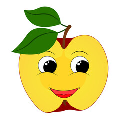 Vector illustration character red smiling apple. Cheerful red apple. Print design for t-shirt. Vector illustration