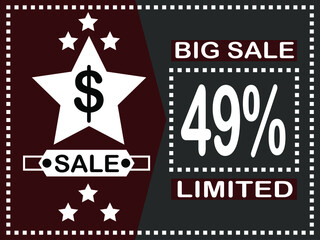 49% off. Big sale vector banner with discount star.