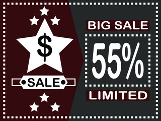 55% off. Big sale vector banner with discount star.