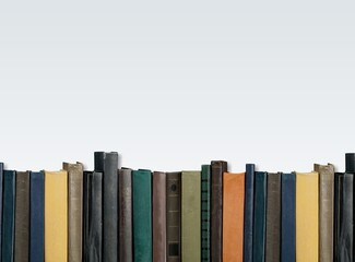 Set of hardcover books row on background. Education concept. Books border.