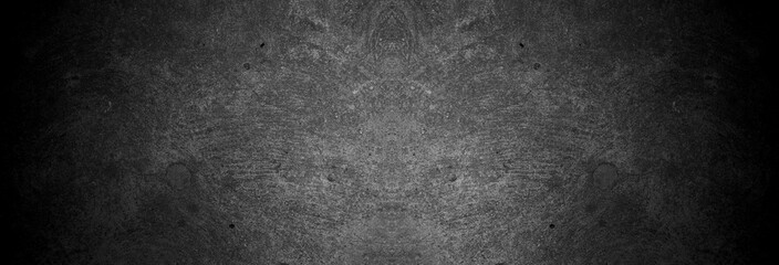 Old wall texture cement dark black gray panorama background abstract grey color design are light with white gradient background.