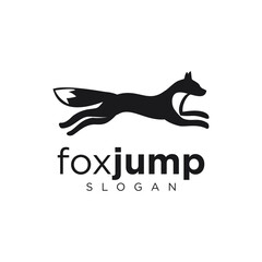 fast black white jump fox logo design silhouette