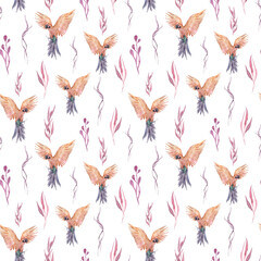 Watercolor tropical floral bouquet seamless pattern for fabric, print, textile design, scrapbook paper, wrapping paper, wallpaper