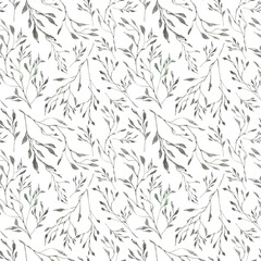 Naklejka na ściany i meble Watercolor floral seamless pattern for fabric, print, textile design, scrapbook paper, wrapping paper, wallpaper. Leaves illustration on white background
