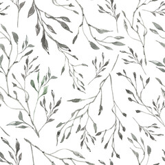 Watercolor floral seamless pattern for fabric, print, textile design, scrapbook paper, wrapping paper, wallpaper. Leaves illustration on white background