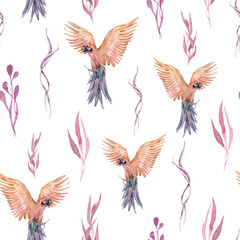 Watercolor tropical floral bouquet seamless pattern for fabric, print, textile design, scrapbook paper, wrapping paper, wallpaper