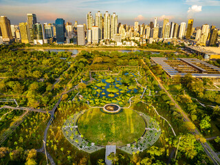 Benjakitti Park or Benchakitti forest park new design walkway in central Bangkok, Thailand