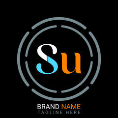 Su Letter Logo design. black background.