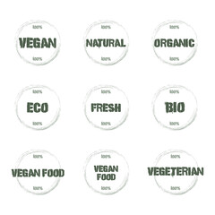 Eco bio organic and natural product sticker label badge and logo ecology icon