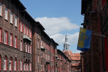 Naklejka premium Historic familoks (specialized multi-family residences) for workers in Nikiszowiec Mining District. Katowice, Poland.