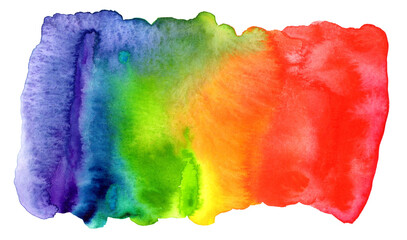 Hand drawn rainbow gradient painted with watercolor isolated on white background.