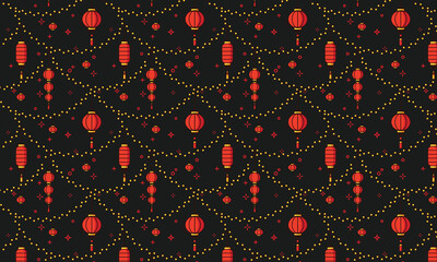 Seamless pattern with Chinese street lanterns Vector Illustration