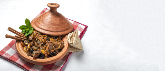 Traditional moroccan lamb meat tagine from above