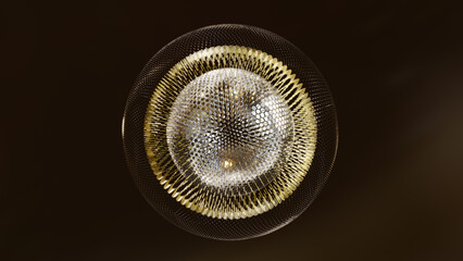 3D rendering Cosmetics Gold  bubbles. Illustration Sci-fi sphere. Abstract technology, science, engineering artificial intelligence background. Futuristic Innovation concept