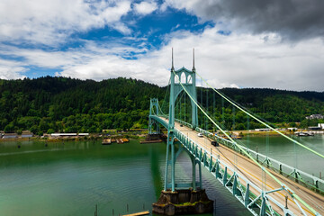 Ariel view of St. Johns bridge in Portland