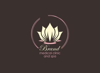 Spa Logo. Geometric Shape Lotus Flower Icon with Circle Isolated on Dark Background. Usable for Beauty, Spa, Medical, Business and Branding Logos. Flat Vector Design Template Element