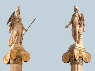Store enrouleur tamisant Athènes Athena and Apollo marble statues on Ionic style columns. Athens, Greece.