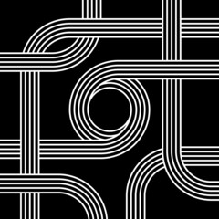 Abstract linear maze background. Black and white. Vector illustration, flat design