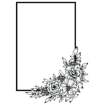 Geometric Frame With Outline Rose Flower