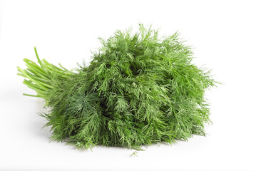 Big green bunch of fresh dill on a white background.