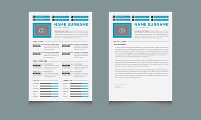 Clean Minimalist Resume Layout Set,  Modern cv Template and Cover Letter