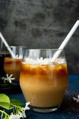 Cold coffee drink made from jasmine petal syrup