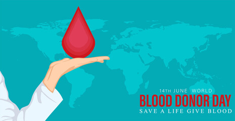 World Blood Donor Day vector background. Awareness poster with red paper cut blood drop.