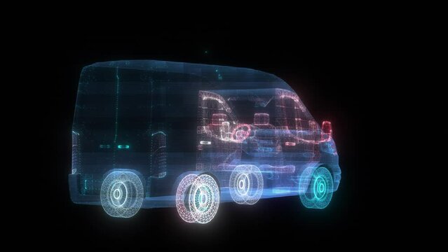 3d animation of Van Car Hologram