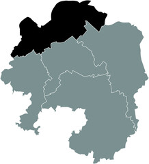 Black flat blank highlighted location map of the 
NORD DISTRICT inside gray administrative map of Hagen, Germany