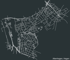 Detailed negative navigation white lines urban street roads map of the ALTENHAGEN BOROUGH of the German regional capital city of Hagen, Germany on dark gray background