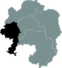 Obraz premium Black flat blank highlighted location map of the HASPE DISTRICT inside gray administrative map of Hagen, Germany