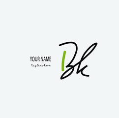 Bk Initial Letter handwriting logo hand drawn template vector